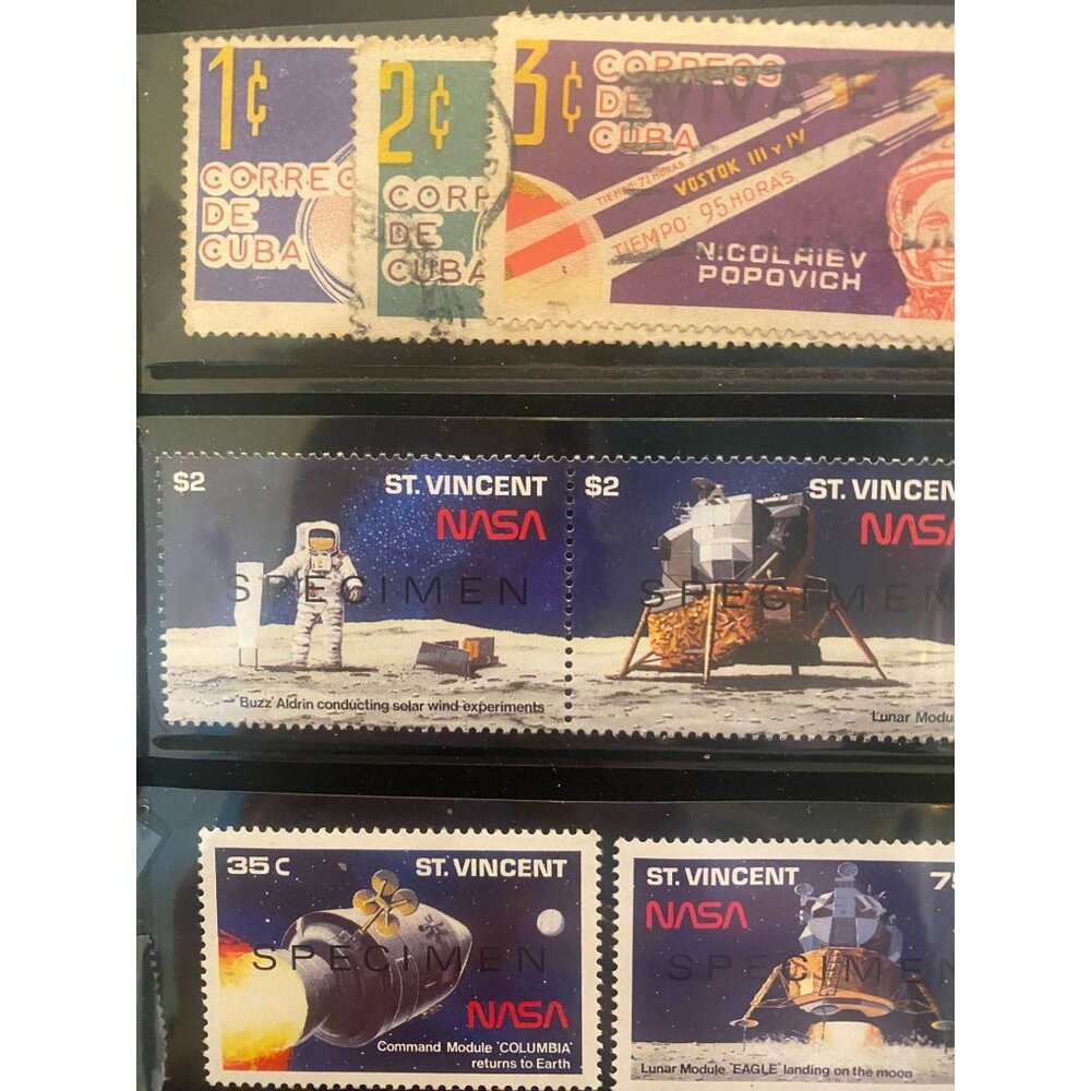 Vintage Cuban & St. Vincent NASA Stamps Collection Featuring Space Exploration